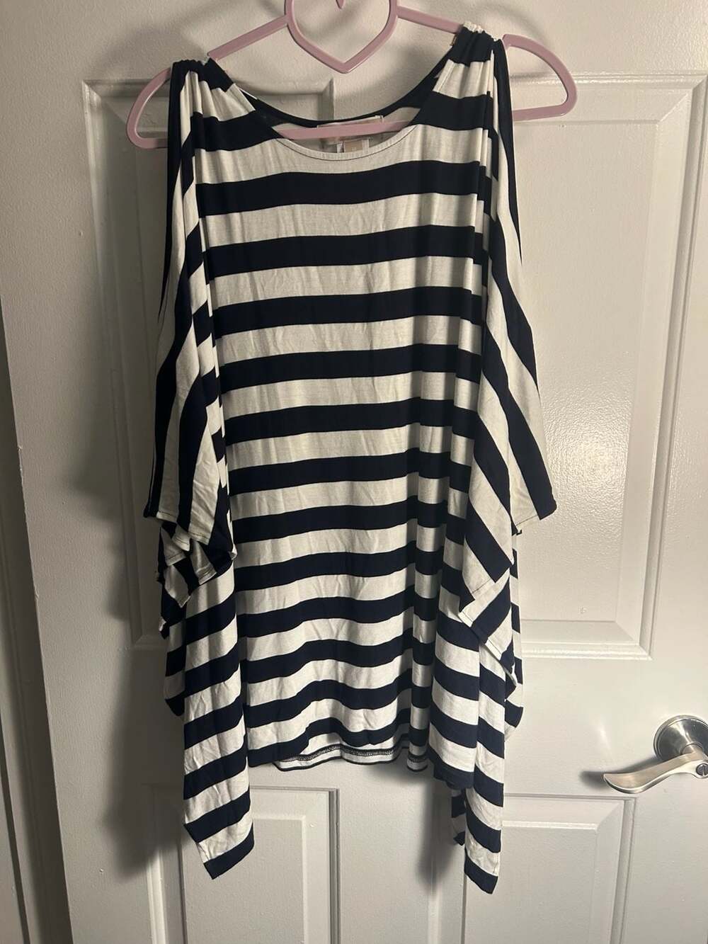 MICHAEL Michael Kors Cold Shoulder Striped Tunic Top Navy White Size M